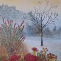 Brouillard au jardin acrylique 46x38