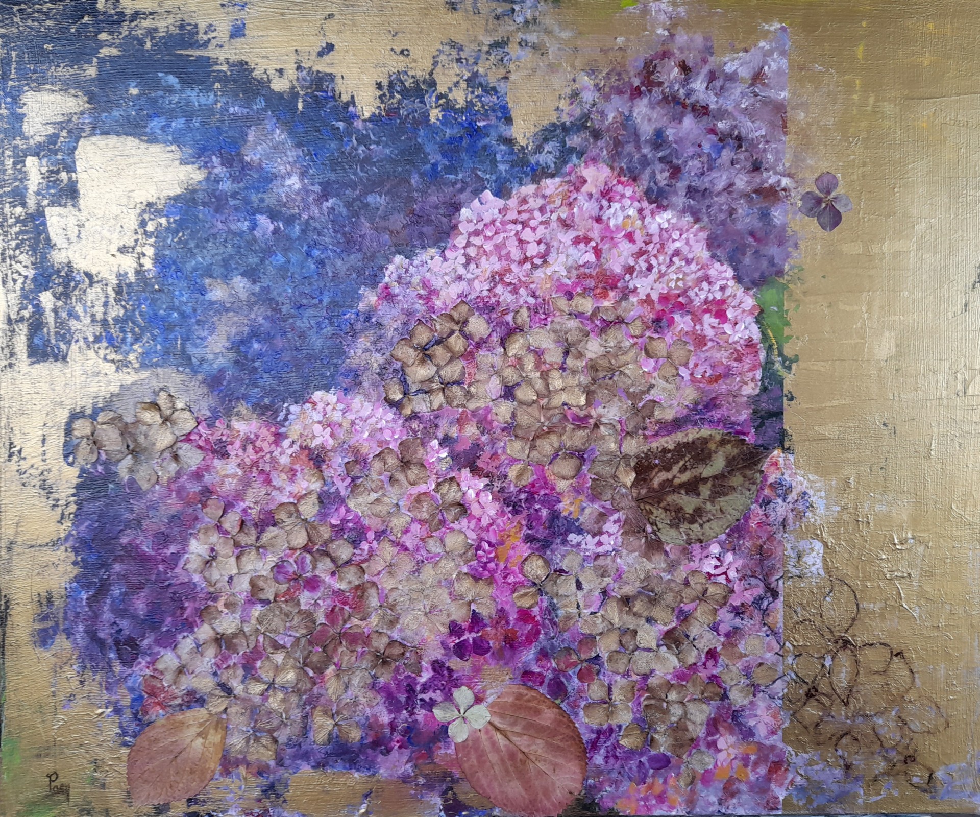 Hortensias techniques mixtes 54x65